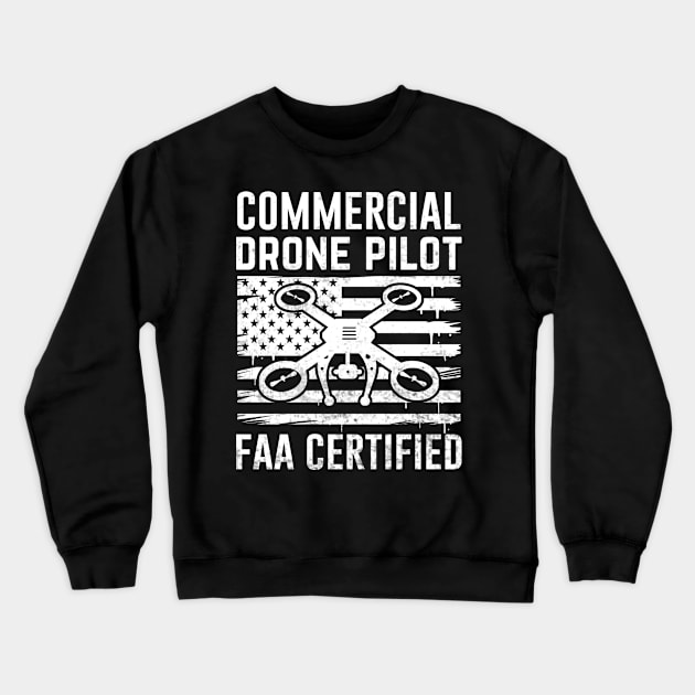 Commercial Drone Pilot USA American Flag Crewneck Sweatshirt by Visual Vibes